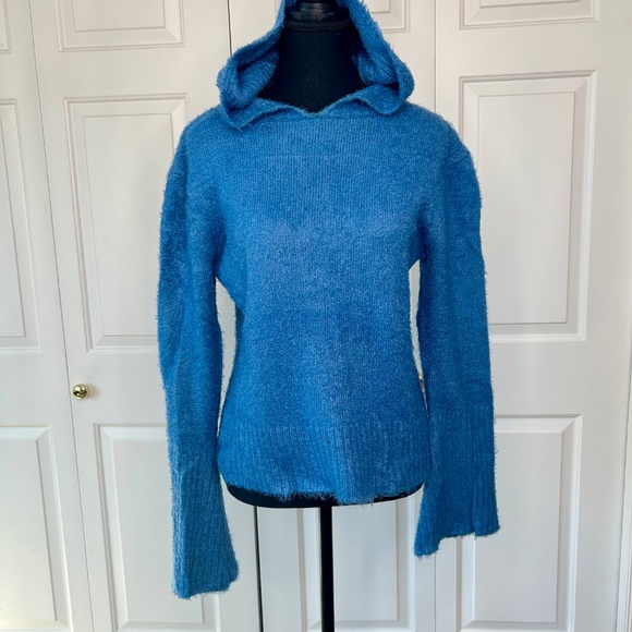 Kenzie Blue Fuzzy Mohair-Like Sweater with Hood Size L - Picture 4 of 8